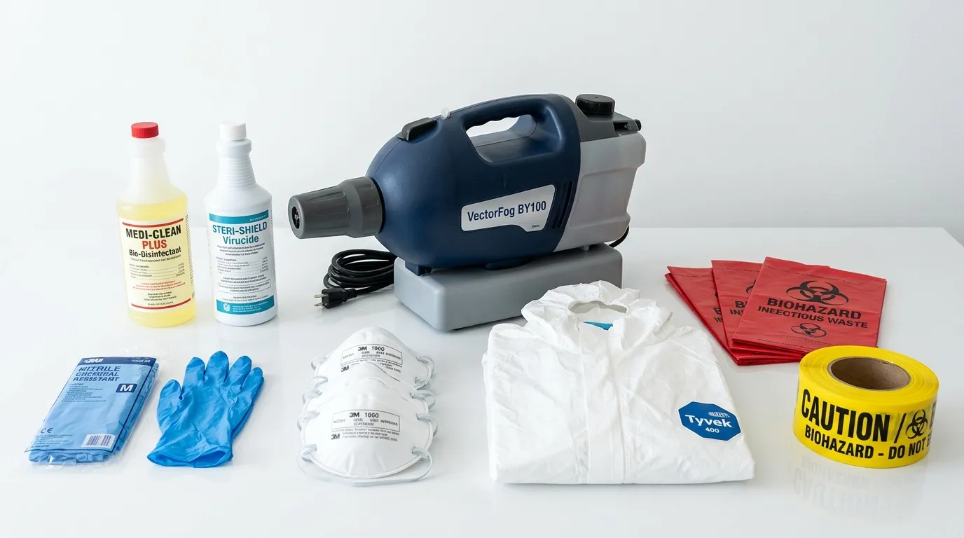 Professional biohazard remediation crew working in Kerman